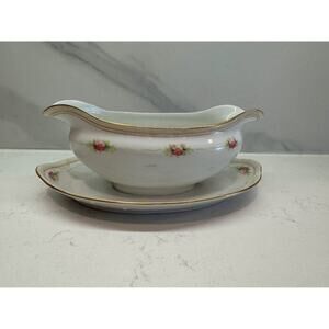 Noritake Handpainted Nippon Pink Floral Gold Graby Boat Dish